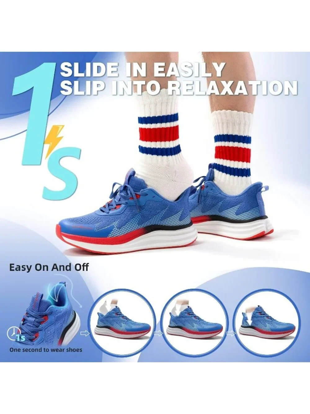 OrthoComfoot Men's Blue Red Rubber Sole Comfortable Hiking Athletic Shoes